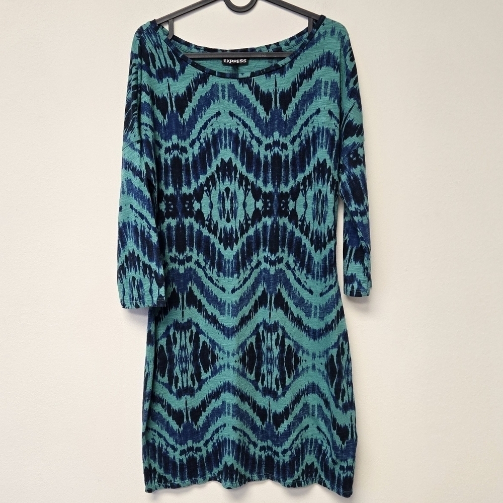 Express Boat Neck Tie Dye Dress Green L